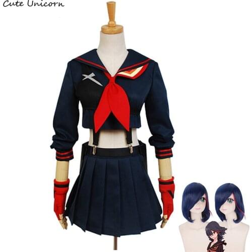Anime KILL la KILL Ryuko Matoi Cosplay Costume + wig halloween Party costumes Dress + wigs women Girls sexy navy sailor Uniform