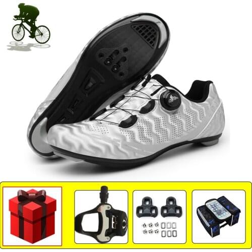 Athletic Cycling Shoes Road Triathlon Sapatilha Ciclismo Breathable Self-locking Racing Bicycle Sneakers Add Pedals Reflective