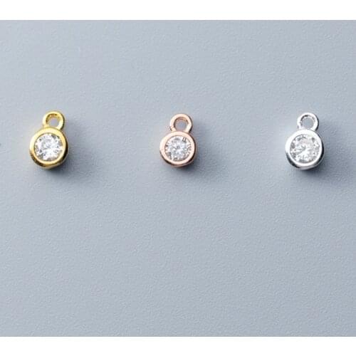 4mm Mini Fancy AAA Zircon Round Charms Gold/Rose Gold 925 Sterling Silver Ornament Small Pendants DIY Jewelry Findings For Women
