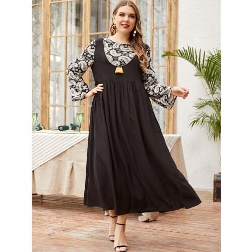 Fashion Long Skirt Contrasting Color Stitching Embroidered Slim Dress Long Ethnic Style Black Long Skirt