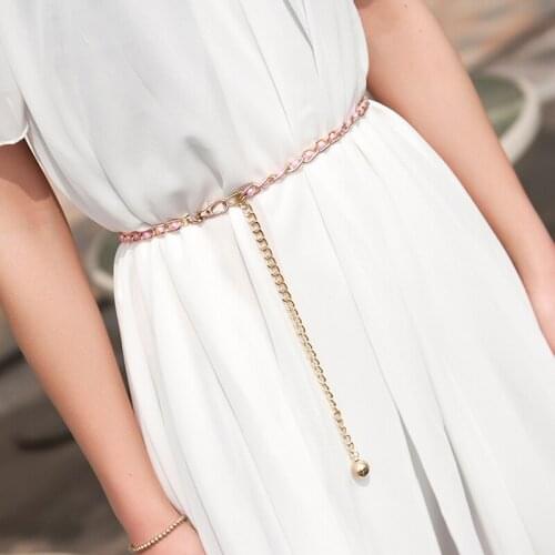 Fashion Elegant Ladies Metal Adjustable Thin Ladies Waist Chain Women Strap Dress Belt Pearl Decorative Clothess Accessories