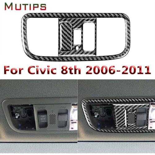Mutips 2pcs/set Reading Light Cover Carbon Fiber Stickers For Honda Civic 8th Gen 2006-2011 Car Roof Lamp Trim Accessories Auto