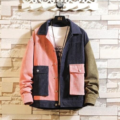 Patchwork Mens Jacket Coat Streetwear Corduroy Jacket Mens Clothing Korean Style Mens Jacket M-5XL 2021 Autumn New
