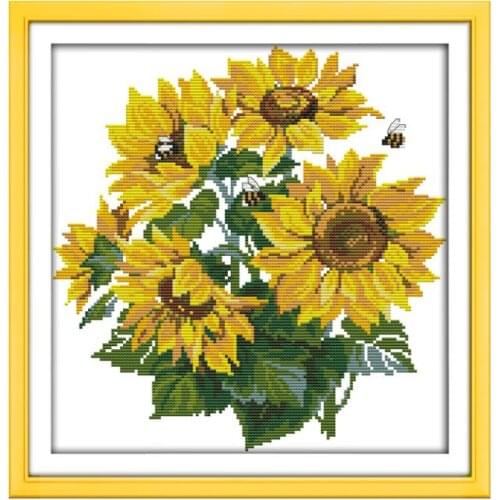 Brilliant sunflower cross stitch kit flower 18ct 14ct 11ct count printed canvas stitching embroidery DIY handmade needlework