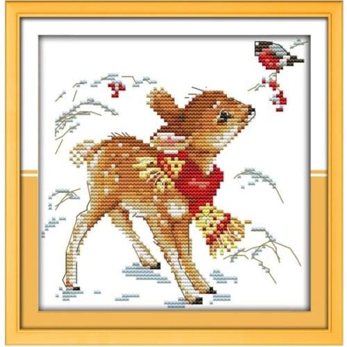 Animal Series Little Sika Deer Cross Stitch Kit, Small Size 11CT 14CT Indian Handmade Wholesale Gift With Chinese Features