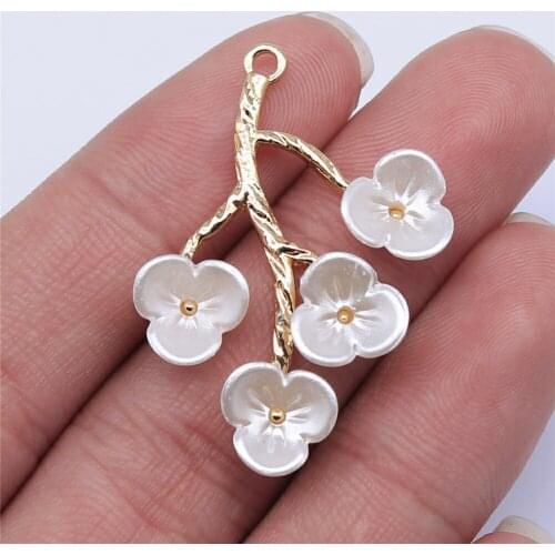 4pcs 38x28mm KC Gold Plated Flower Branch Charm Pendant For Earring Making Earring Accessories