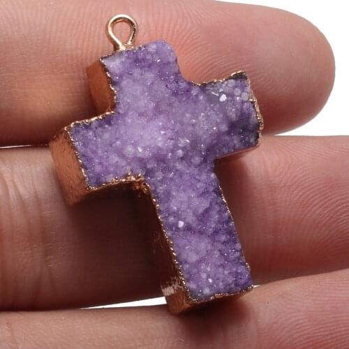 Natural Stone Quartz Agates Crystal Charms Cross Shape Pendants For DIY Necklace Jewelry Making Accessories Size 22x35mm