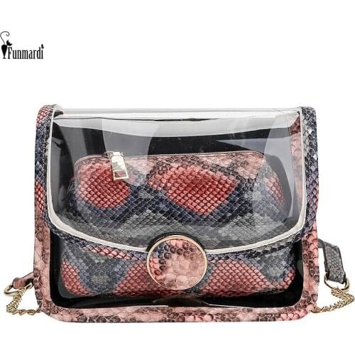 FUNMARDI Transparent Jelly Bags New Design Women Snakes Pattern Shoulder Bags Luxury Brand Crossbody Bags Composite Bag WLHB2374
