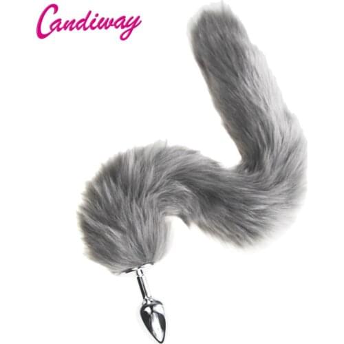 Gray Fox/Dog Tail Metal Furry Anal Plug Sexy Toys Butt Plug BDSM Flirt Anus Plug For Women WILD cat Tail Adult Toy Stim