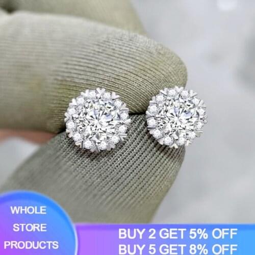 Hearts & Arrows Silver 925 Earrings With 0.5 Carat Lab Diamond Stud Earrings For Women Gift Wedding Earrings Silver 925 Jewelry