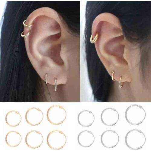 6pcs Simple Hoop Earrings for Women Gold Silver Color Ear Punk Earring Female Hip Hop Party Jewelry Gift