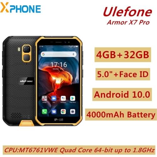Ulefone Armor X7 Pro Rugged Phone 4GB 32GB IP68 IP69K Waterproof Shockproof Face ID 4000mAh 5.0inch Android 10.0 smartphone
