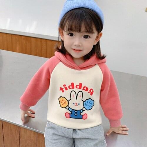 Girls' Hoodies Sweatshirts Kids Underwear 2021 Cute Plus Velvet Thicken Warm Winter Autumn Cotton Tops Fleece Childrens Clothin