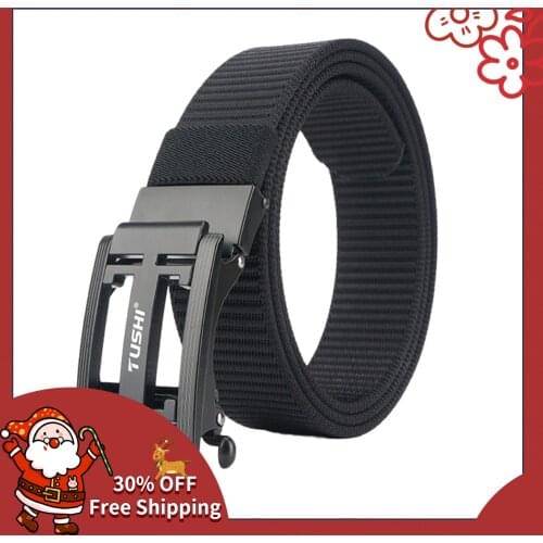 TUSHI 2021 Hot Sell Business Men Belt 120cm*3.4cm Thickening Nylon Weave Male Waistband Metal Automatic Buckle Leisure Girdle
