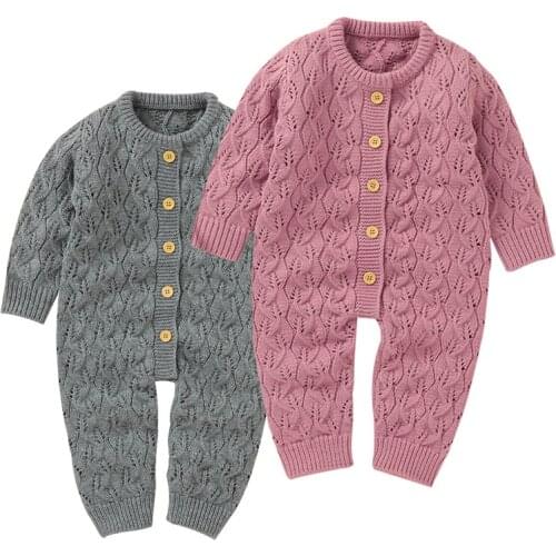 Korean Style Toddler Baby Boys Girl Knitting Romper Solid Color Hollow Out Clothes Infant Baby Boys Girls Knitting Jumpsuit