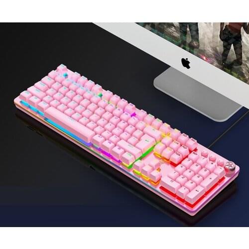 Yakestone Pink Mechanical Keyboard For Gamer PC Wired USB Gamer Keyboard With RGB Backlight Lighting Keyboard Blue Shaft