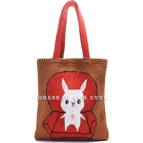 Knitting College style Chic Tote Shoulder Bag Women Crochet Woolen Open Shopper Top-handle Bag Female Daily Handbag