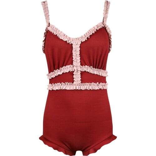 Japan Women One Piece Swimwear Bathing Suit Beachwear with Cover Up Summer Sexy Swimsuit Push Up Pink Red Ruffled Instagram