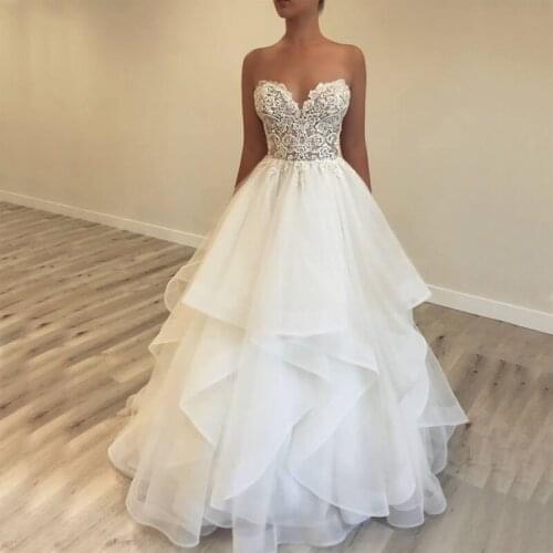 Sweetheart Wedding Dresses Lace Tulle A Line Long Dress Multilayer Ruffles Bridal Gowns Formal Plus Size Vestidos De Novia 2020