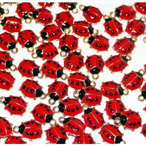 10pcs 11*9mm Gold Tone Red Enameled Ladybug Charms Aesthetics Accessories Pendants Making DIY Handmade Tibetan Jewelry