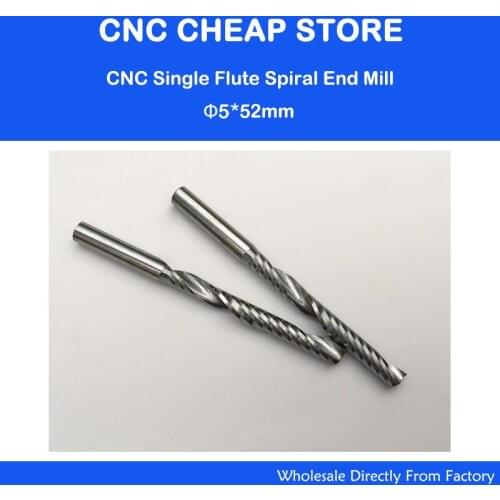 10pcs Single Flute CNC Router Bits One Flute Spiral End Mills Carbide Milling Cutter Spiral PVC Cutter Shank 5mm CEL 52mm OVL 80