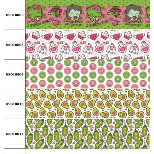 10yard Heart Avocado Valentines Day Printed Grosgrain Ribbon Accessory Hairbow Headwear Decoration DIY Wholesale OEM 38MM 75MM