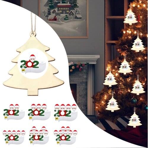 2020 New Christmas Ornaments Wooden Ornaments Santa Clause Family Wearing Mask Wood Handmade Xmas Tree Decoration Wooden sign