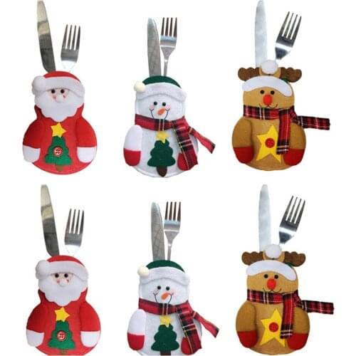6pcs Kitchen Suit Silverware Holders Pockets Knifes Forks Bag Snowman Santa Claus Elk Christmas Party Decoration