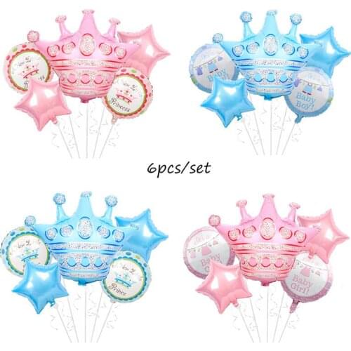 6PCS Blue Pink Large Crown balloons 18 inch Prince Princess Helium balloon Birthday party decoration Kids toys baby shower