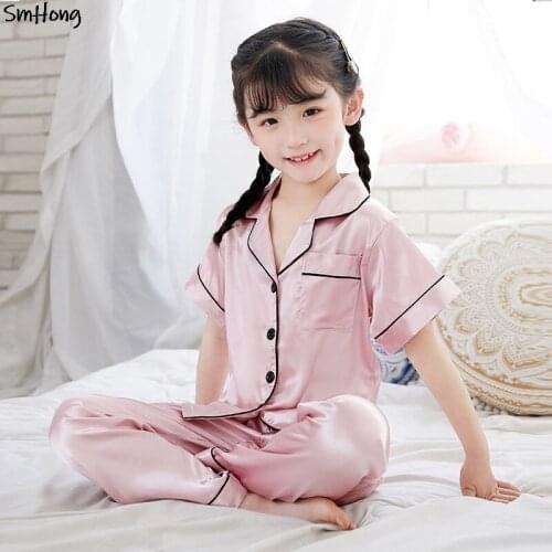 Girls Satin Silk Pajamas Set Kids Boy Cartoon Sleepwear Outfits Summer Toddler Childrens Pajama Girl Sets Home Clothes