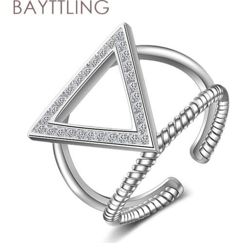 BAYTTLING New Arrival 925 Sterling Silver Double Triangle Zircon Open Ring For Woman Fashion Charm Wedding Jewelry Gift