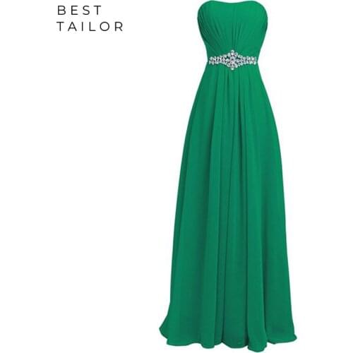 More Colors! Long Prom Dresses 2021 Chiffon Green Strapless Crystal Waist Sashes Empire Pleats Custom Make Vestidos Party Robe