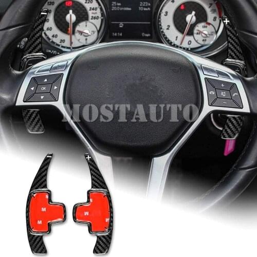 For Benz A B C E GL CLA GLK W176 W246 W204 W212 C117 X156 W218 W166 X166 Carbon Fiber Steering Wheel Paddle Shifter Black/Red