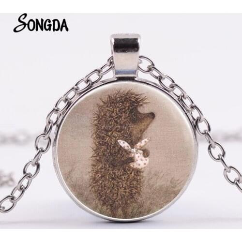 Hedgehog In The Fog Photo Necklace Lovely Animal Silver Plated Long Chain Women Statement Necklace Trendy Animal Jewelry