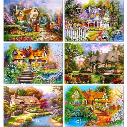 QIZITENG 5D Diy Diamond Embroidery House Rhinestone Picture Diamond Painting Landscape Cross Stitch Kit Home Decoration Gift