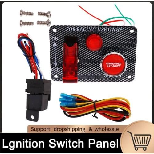 Combination Racing Car Toggle Ignition Switch Panel 12V Engine Start Starter Push Button With Red LED Carbon Fiber Car Switch