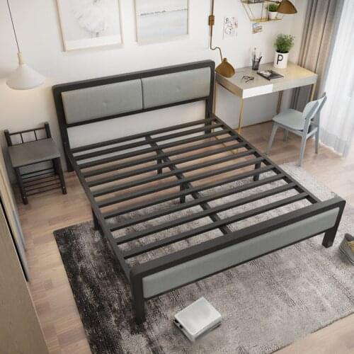 Metal Bed Frame 180x100x210CM Simple Iron Double Modern Bedroom Home Dormitory Firm Structure Bed For Adults With Headboard