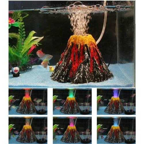 Fashion Aquarium Volcano Stone Decoration Fish Tank Bubble Volcano Eruption Decor Acuario Ornament Used with Air Pump LED Light