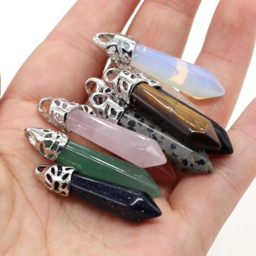 Fashion Natural Stone Crystal Pillar Pendants Female Reiki Healing Amethysts Charms for Jewelry Making DIY Necklace Size 8x40mm