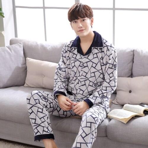 Men Cotton Pajamas Winter V-neck Homewear men sleepwear sexy Nightgwear pijama man set