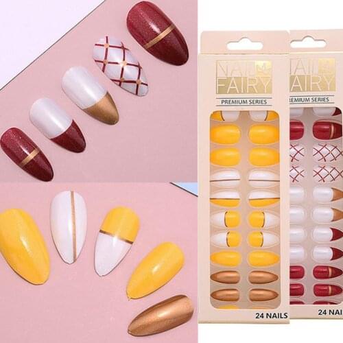 24Pcs/Box Nail Patch False Nail Tips Fake nails DIY Full Cover Fake Nails Art Tools Exquisite Resin DIY False Fingernail Pieces