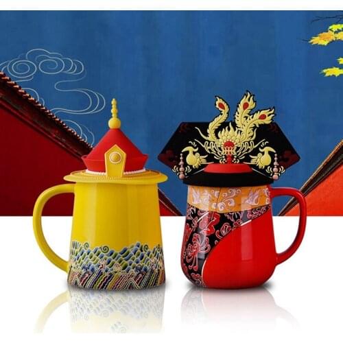 New Dragon and Phoenix Cup Couple Cup Ceramic Cup Color Enamel Porcelain Cup Coffee Tea Set Gift Wedding Gift