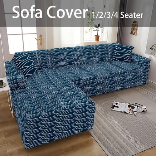 New Geometry Style Sofa Covers For Living Room Sofas Capes Cushion Cover Wave Printing Sectional Sofa Home 4-Seater Sofa Cover