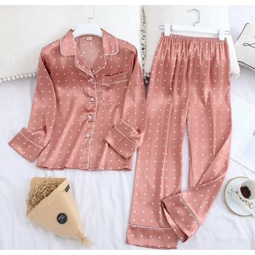 1135 Long Sleeve Pajamas Autumn Ice Silk Long Sleeve Trousers Suit Printing Fashion Pyjamas Set