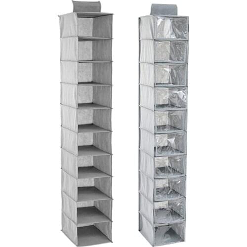 Hanging Closet Shelf Wall Mount Foldable 10 Shelves Grey Clothes Organizer Drawers and Purpose Made Pockets Sweater