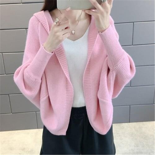Early spring autumn shawl jacket ladies cape Bat type Hooded short cardigan sweater new Leisure winter Solid color coat AS1058