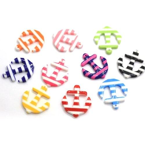 Mix Colors Stripe Anchor Charms Nautical Sailor Resin Flatback Cabochon For DIY Jewelry Craft Decoration