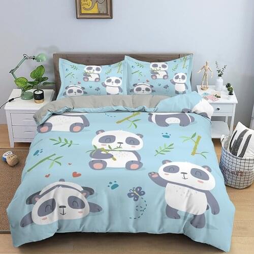Cute Panda Kids Comforter Bedding Set Cartoon Animal 3D Print Luxury Queen King Single Duvet Cover Set Home Textile Decor Modern