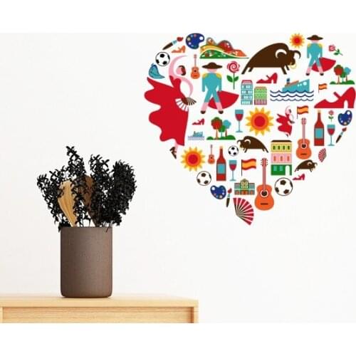 Spain Spanish Heart Bullfight Flamingo Guitar Fan National Flag Removable Wall Sticker Art Decals Mural DIY Wallpaper