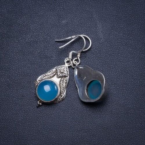 Natural Chalcedony Handmade Unique 925 Sterling Silver Earrings 1.75" X4106